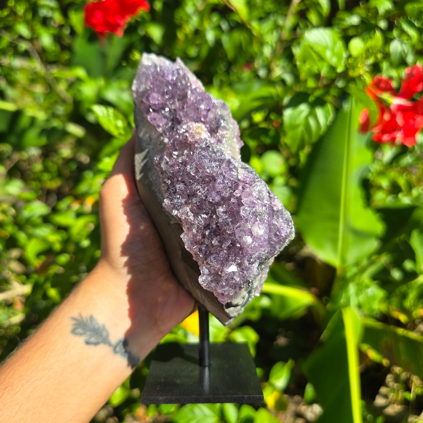 Amethyst Cluster on Metal Stand - 1110g