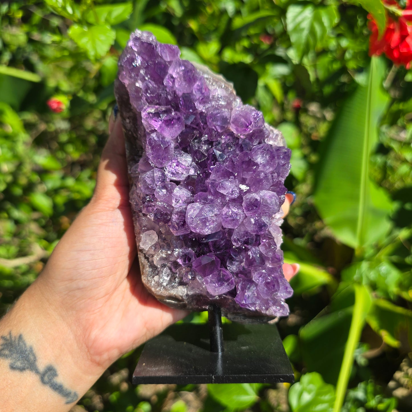 Amethyst Cluster on Metal Stand - 943g