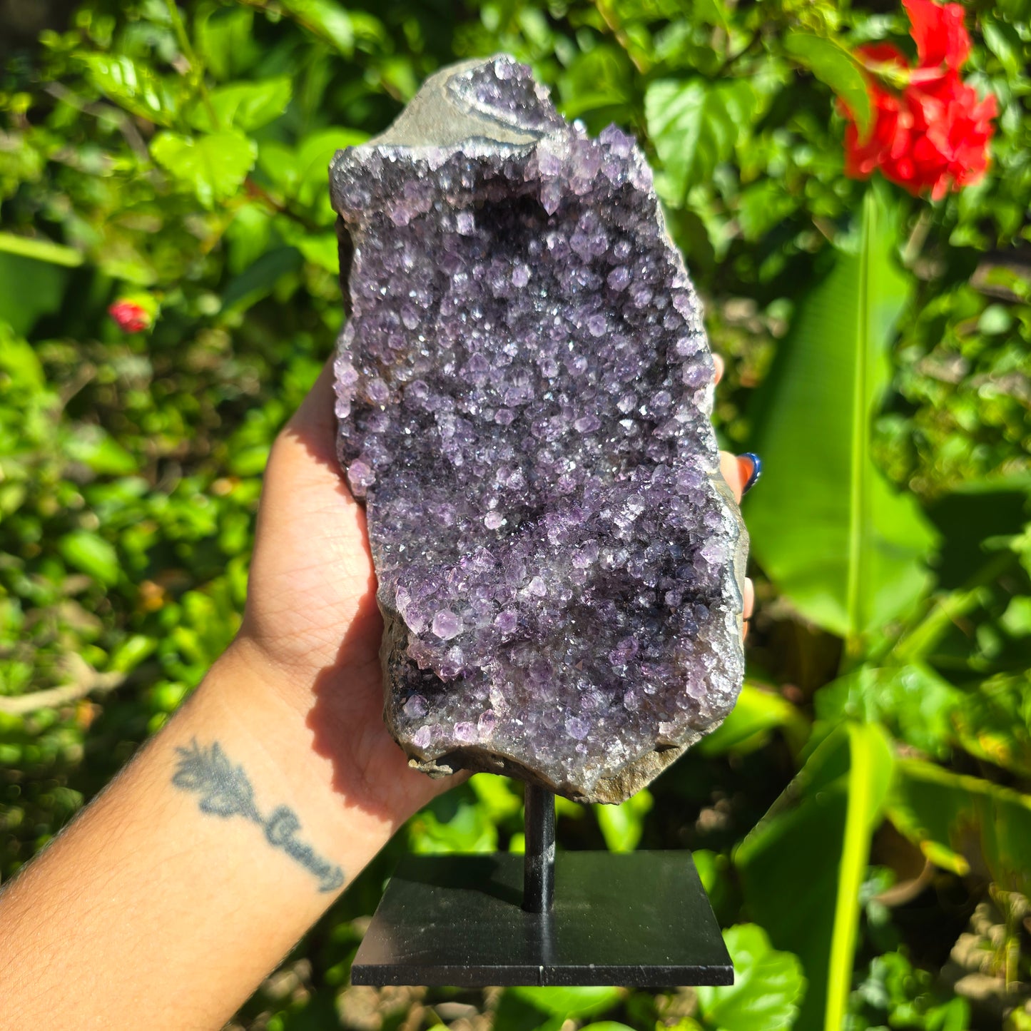 Amethyst Cluster on Metal Stand - 810g