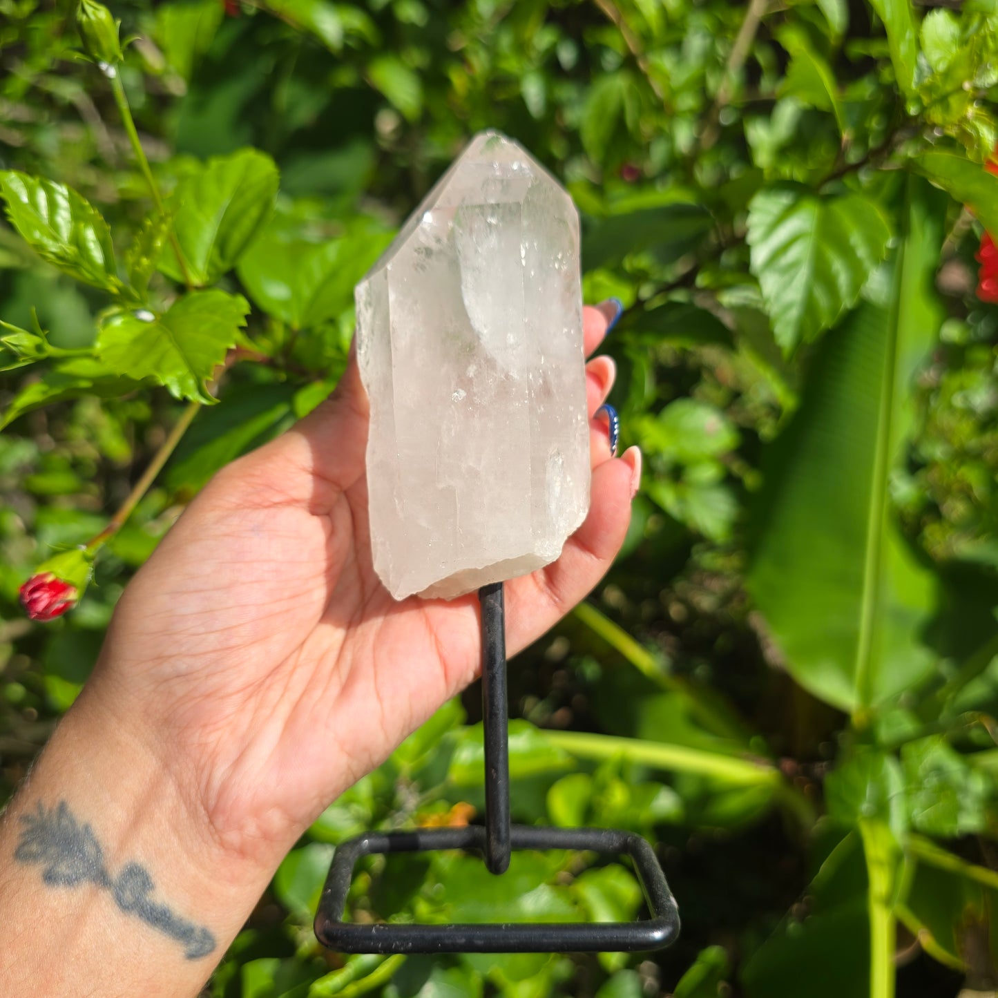 Clear Quartz Point on Metal Stand