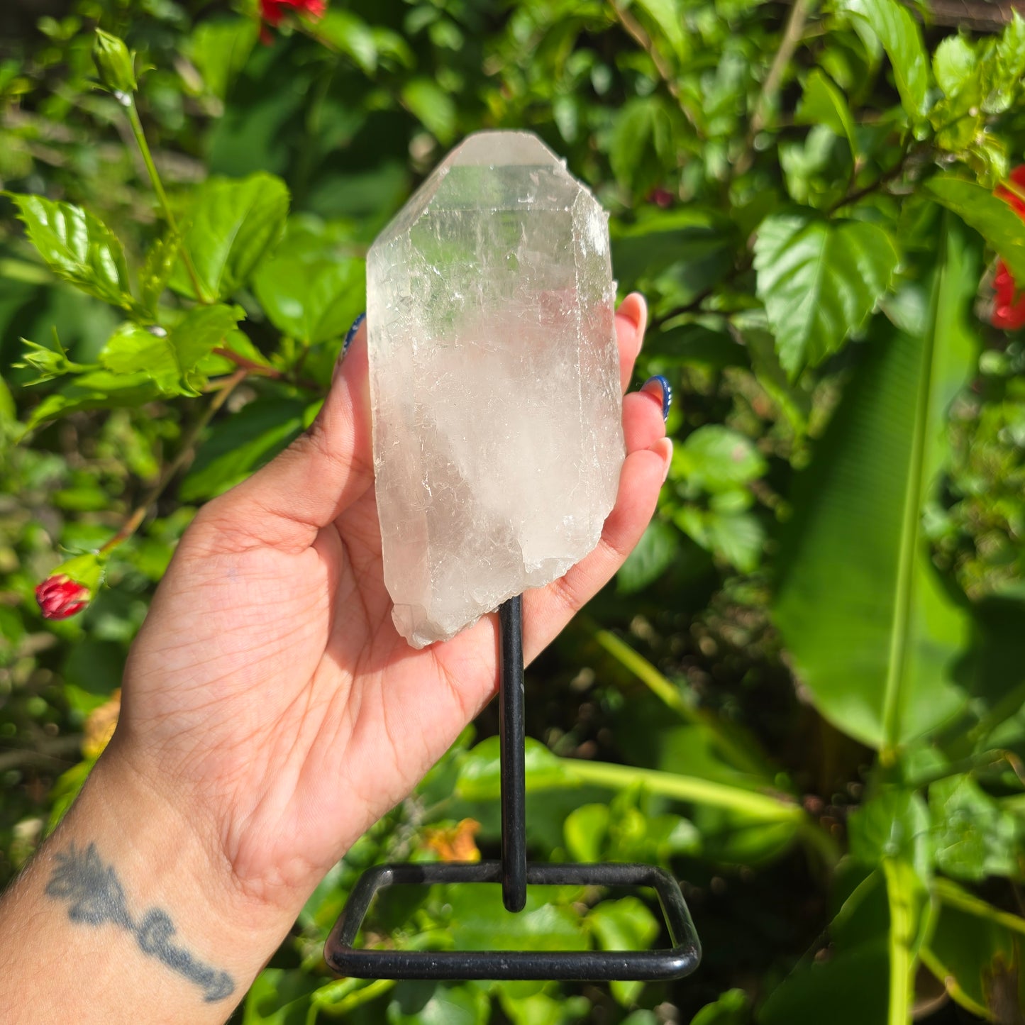 Clear Quartz Point on Metal Stand