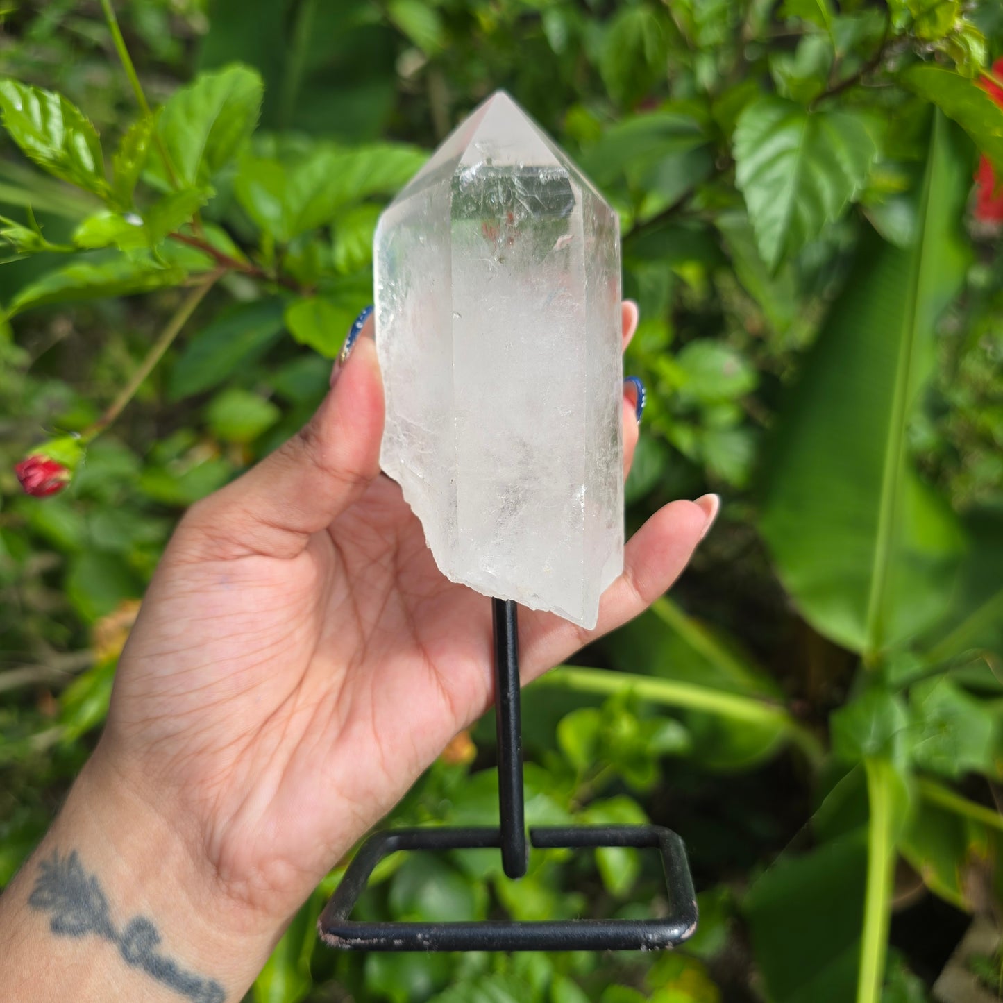 Clear Quartz Point on Metal Stand