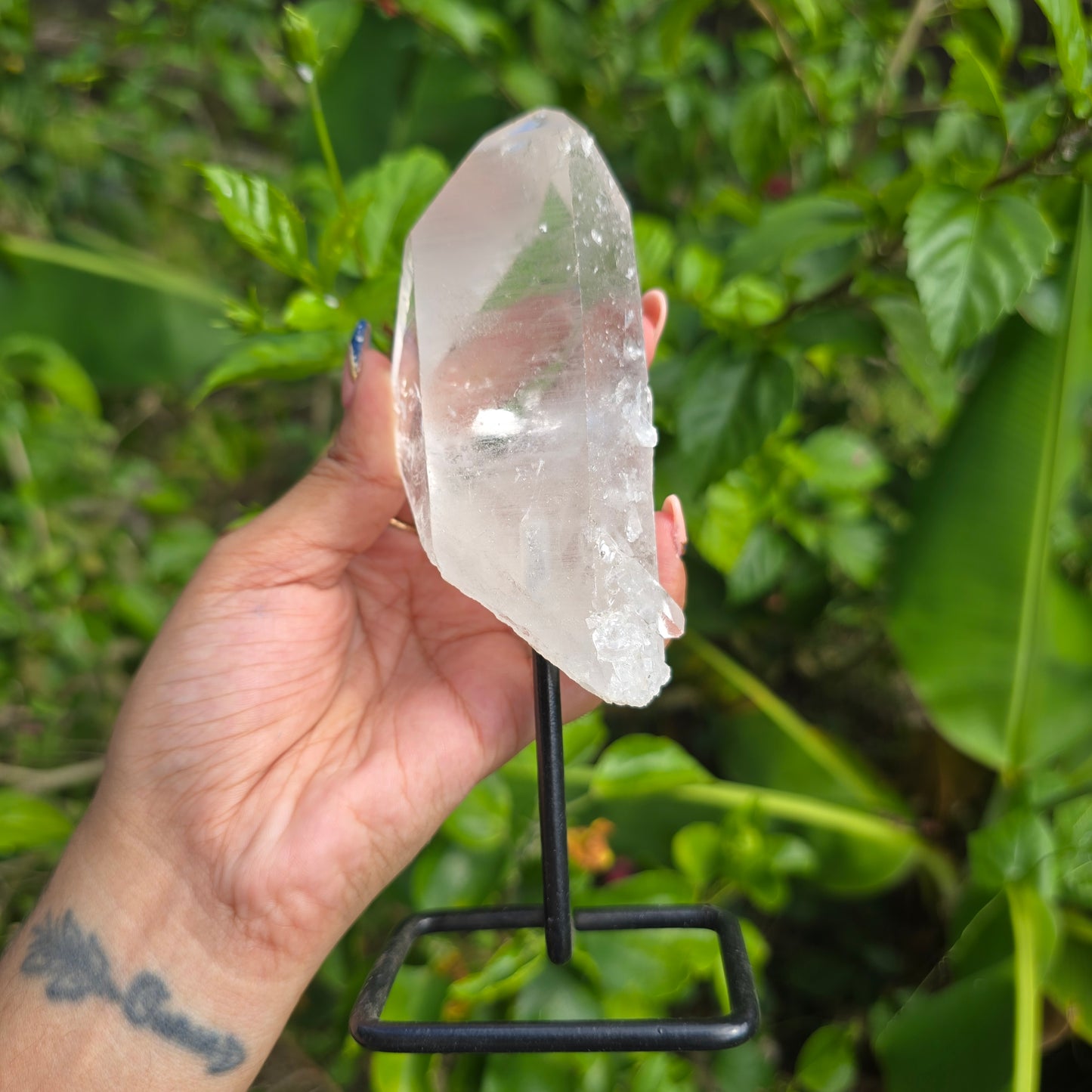 Clear Quartz Point on Metal Stand