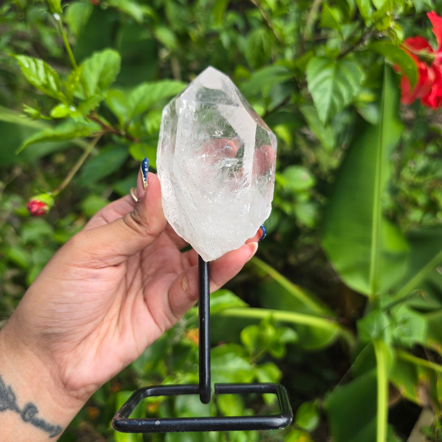Clear Quartz Point on Metal Stand