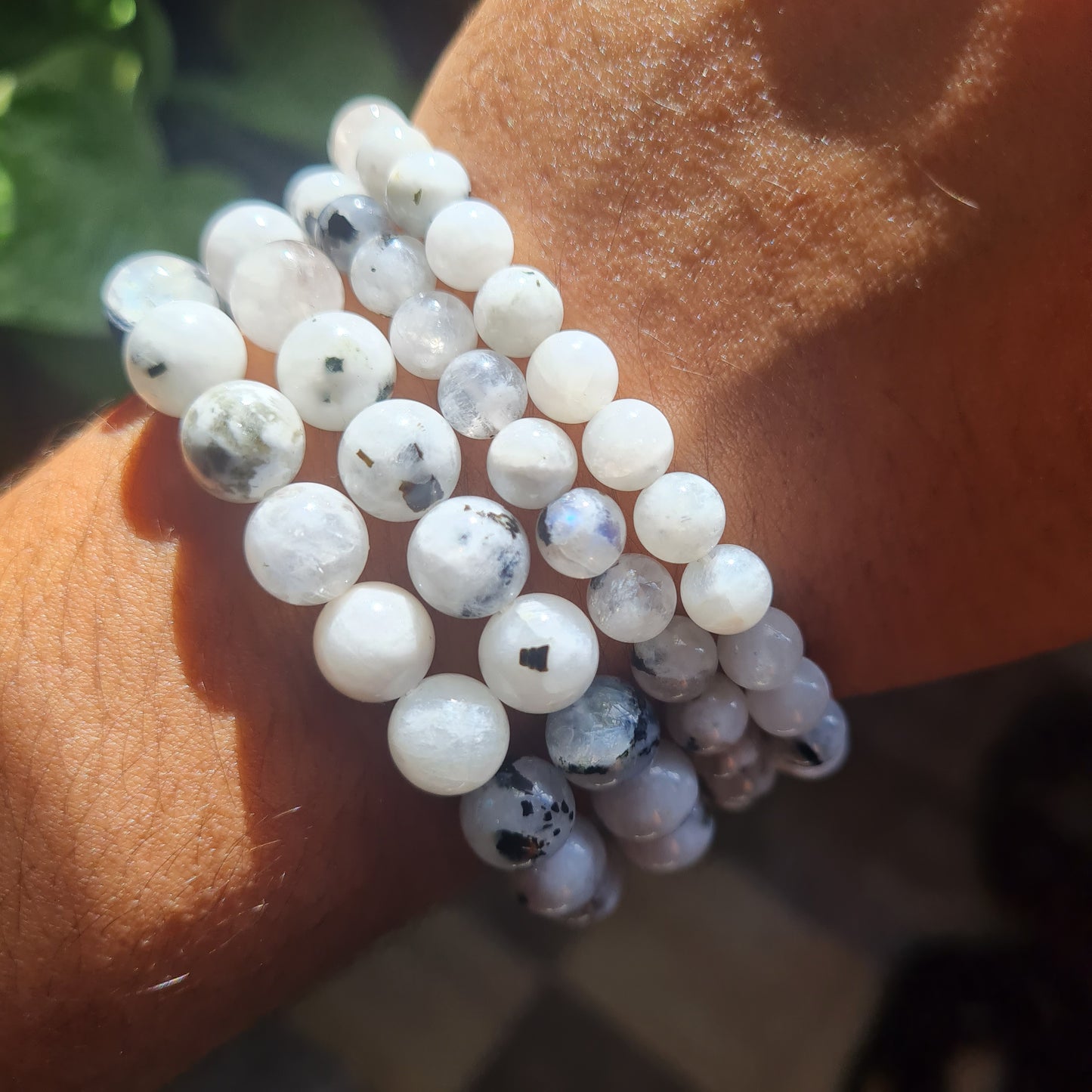 White Moonstone with Black Tourmaline Gemstone Bracelet