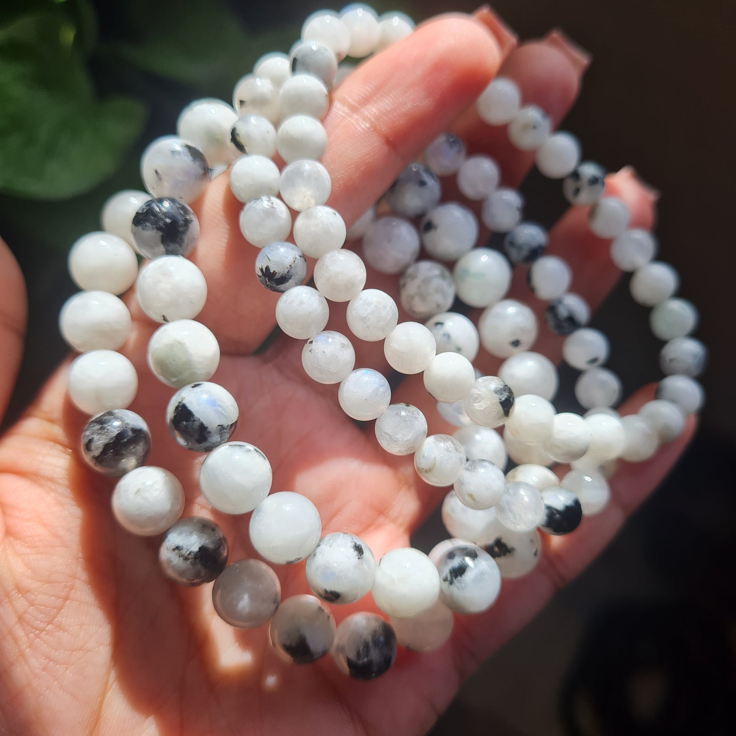 White Moonstone with Black Tourmaline Gemstone Bracelet