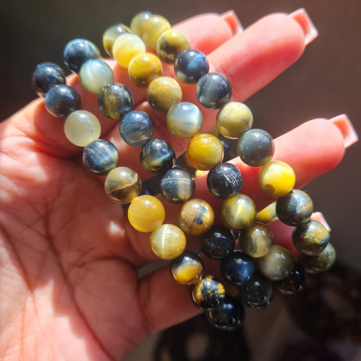 Mixed Golden Tiger's Eye and Hawk Eye Gemstone Bracelet