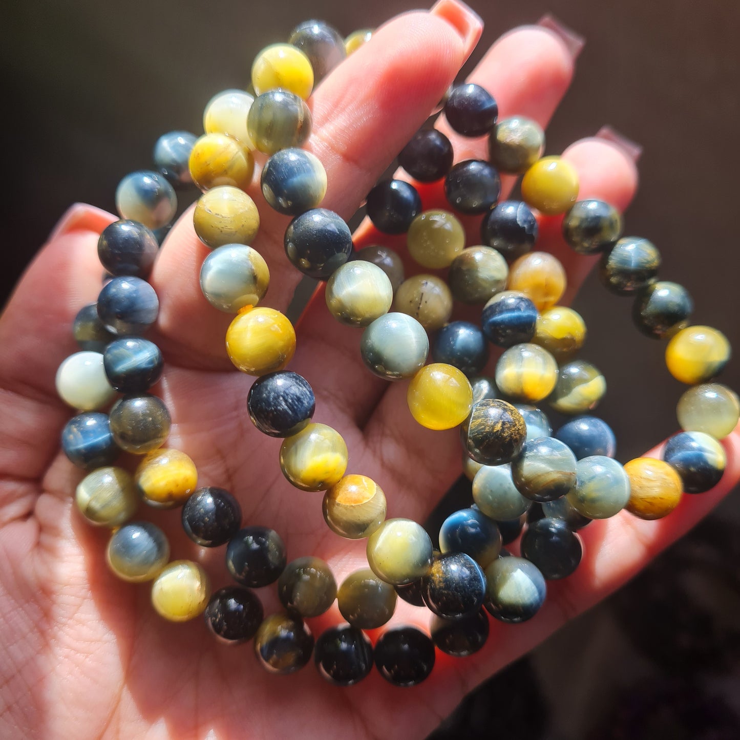 Mixed Golden Tiger's Eye and Hawk Eye Gemstone Bracelet