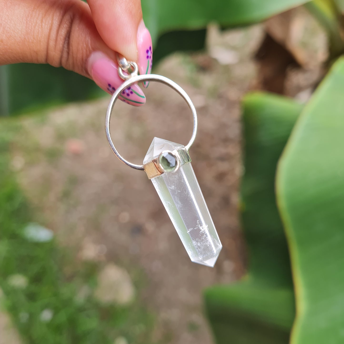 Moldavite and Clear Quartz Pendant