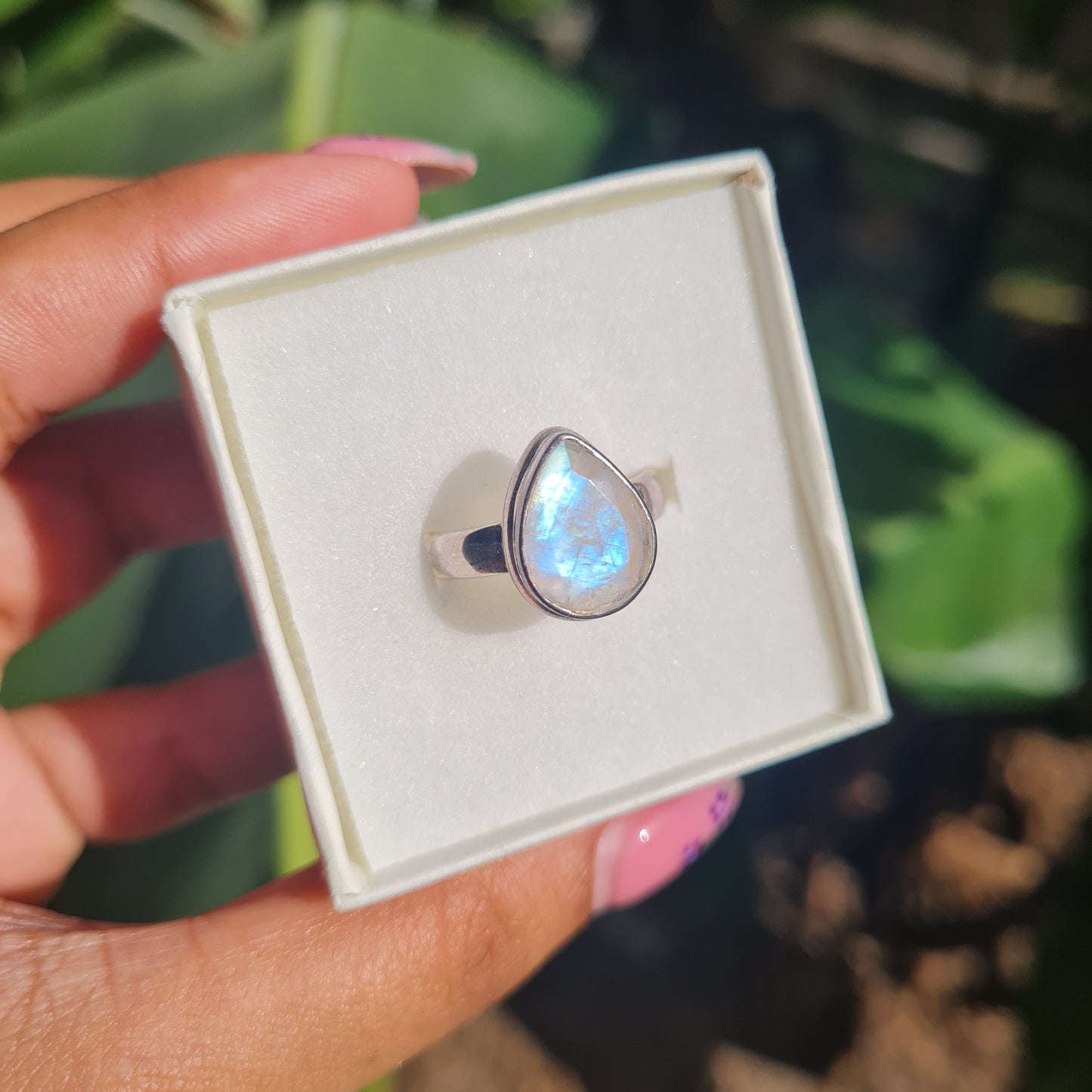 Rainbow Moonstone Ring - Size 8