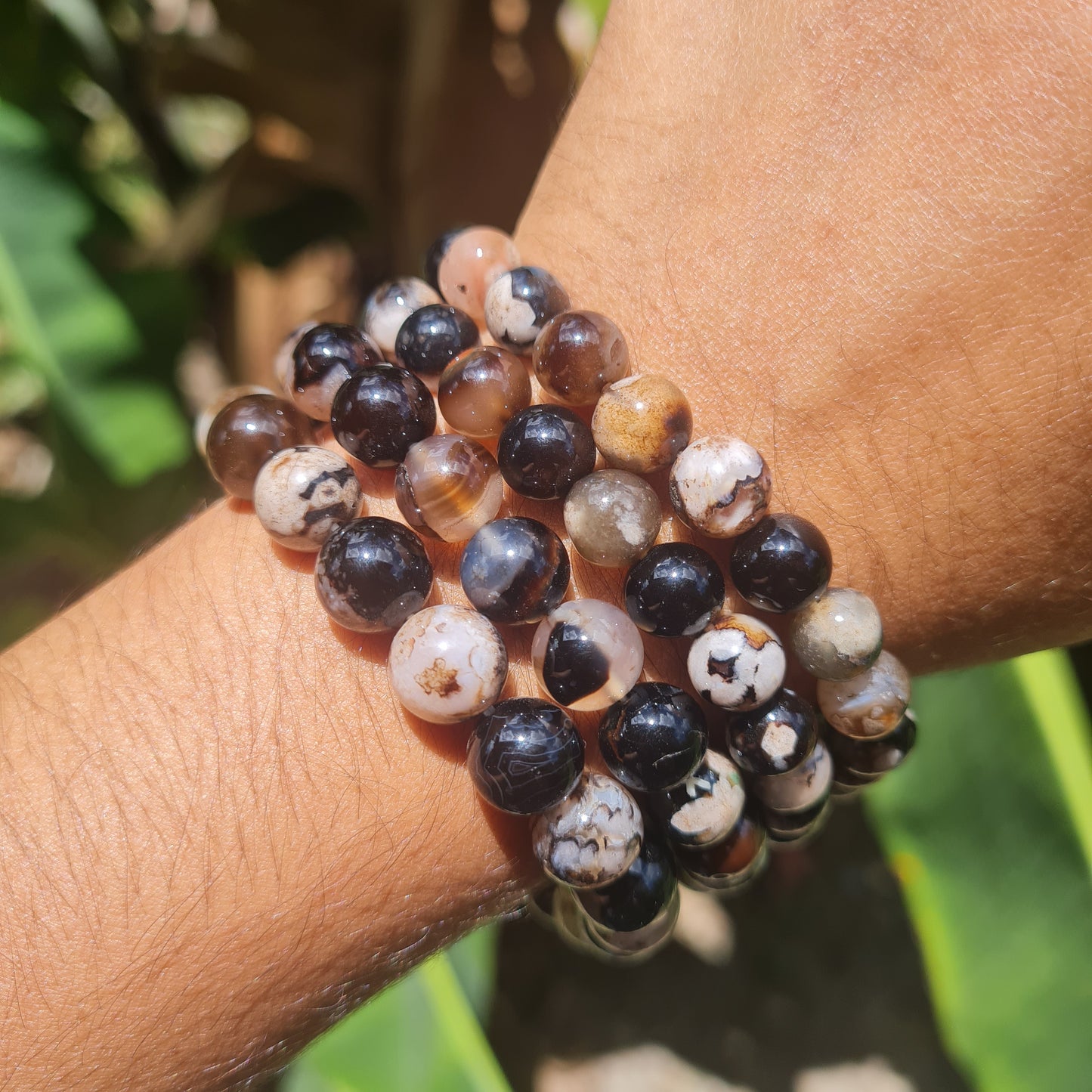 Black Flower Agate Gemstone Bracelet