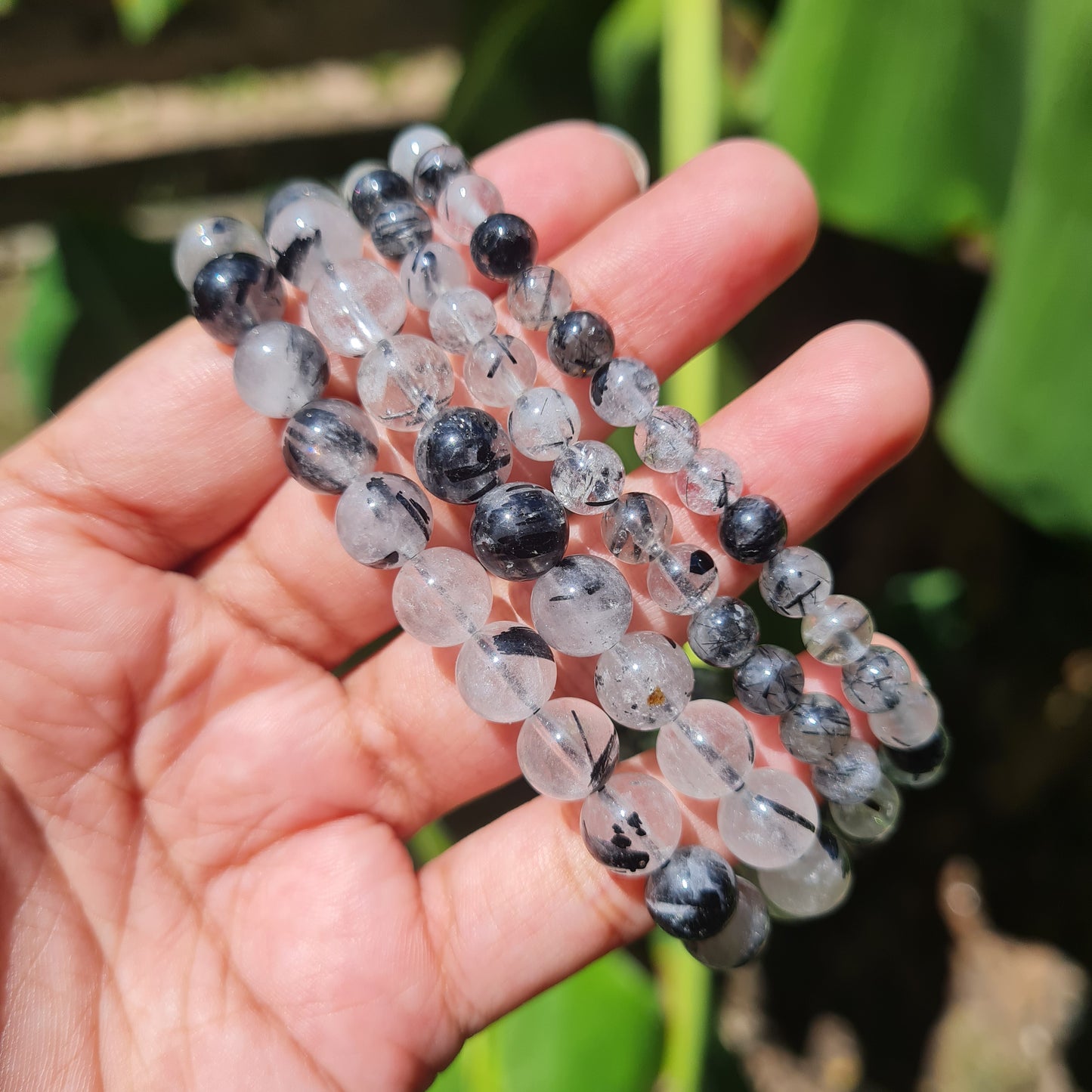 Black Tourmaline in Quartz Gemstone Bracelet