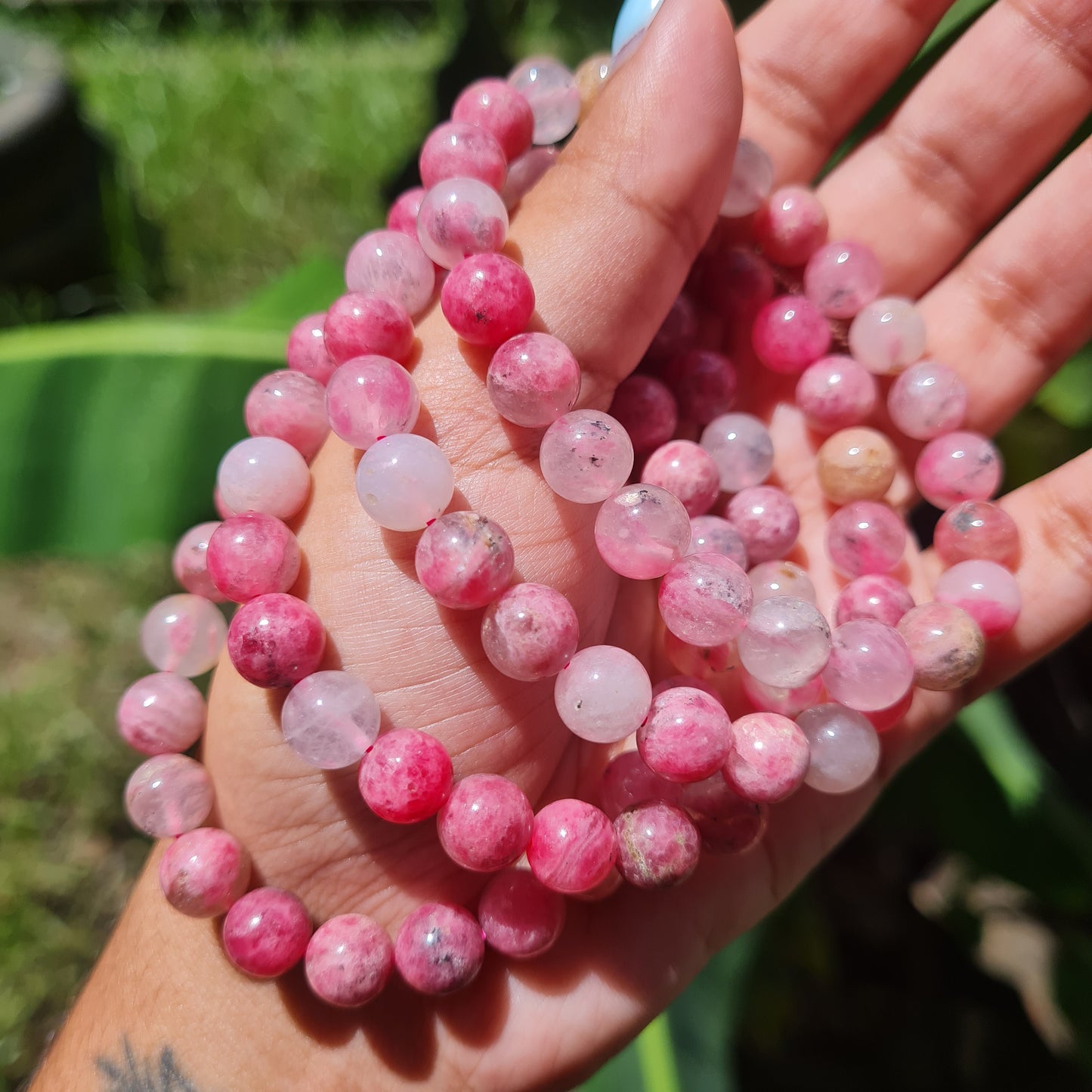 Rhodonite in Quartz Gemstone Bracelet