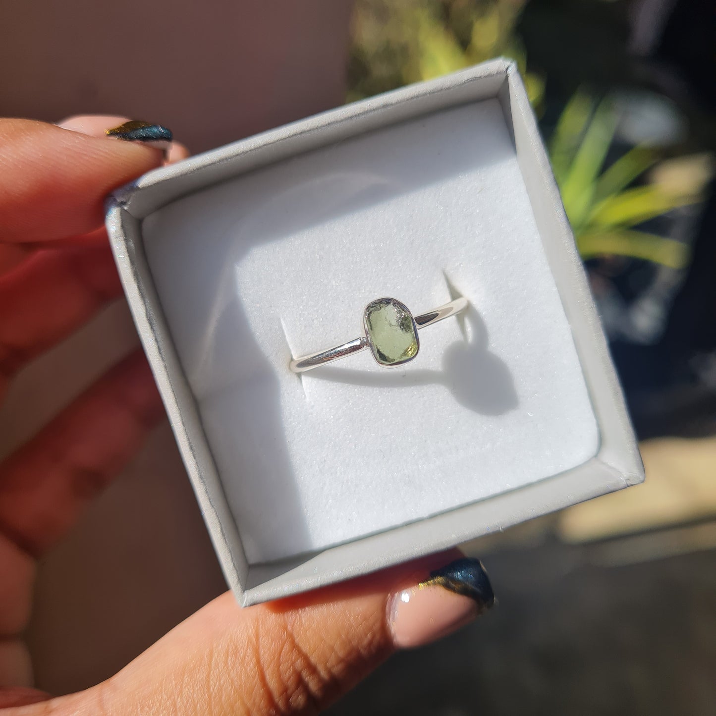 Dainty Raw Moldavite Ring - Size 10