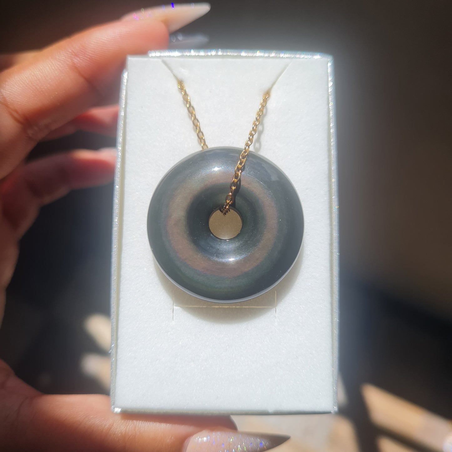 Rainbow Obsidian Donut Necklace