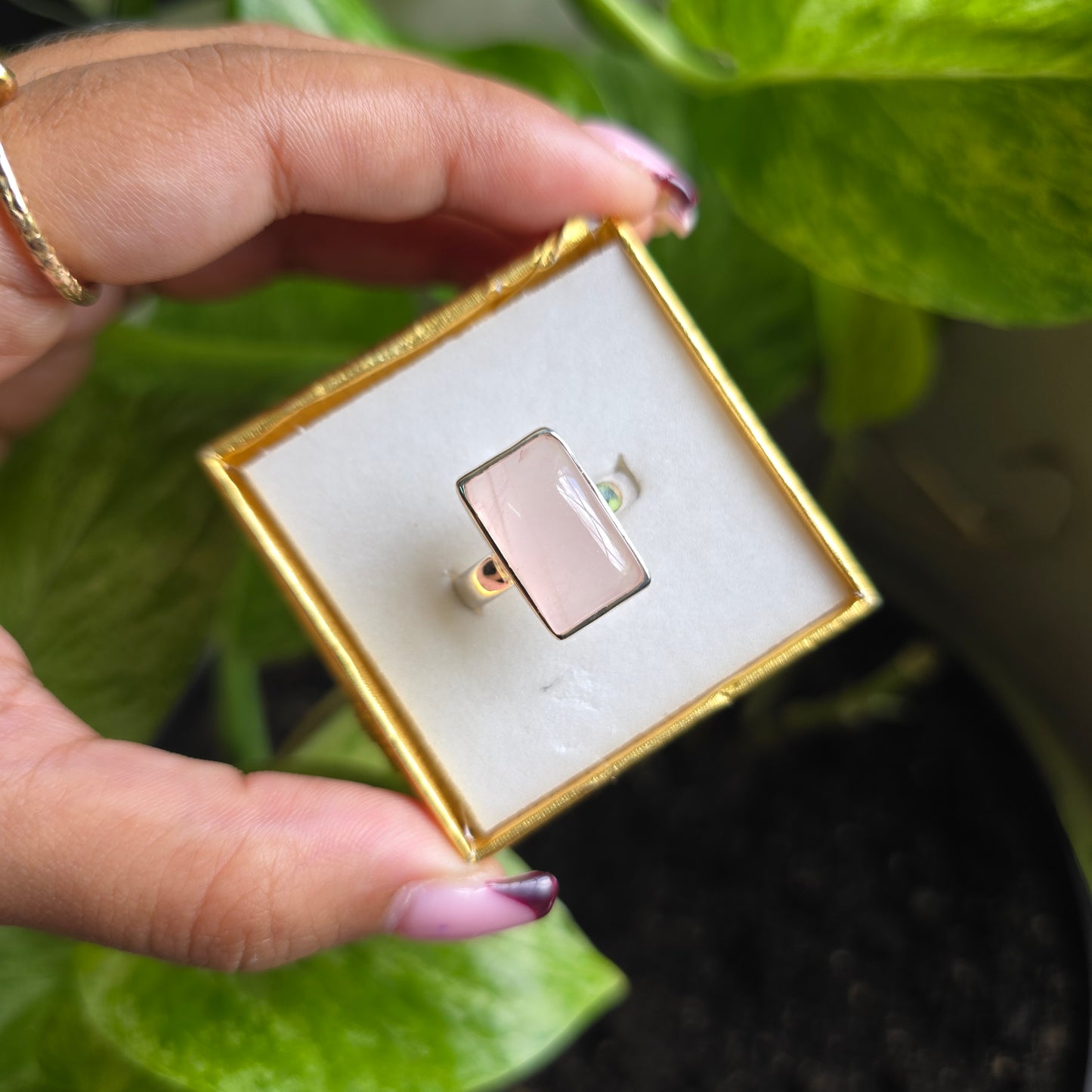 Rose Quartz Gemstone Ring - Size 8