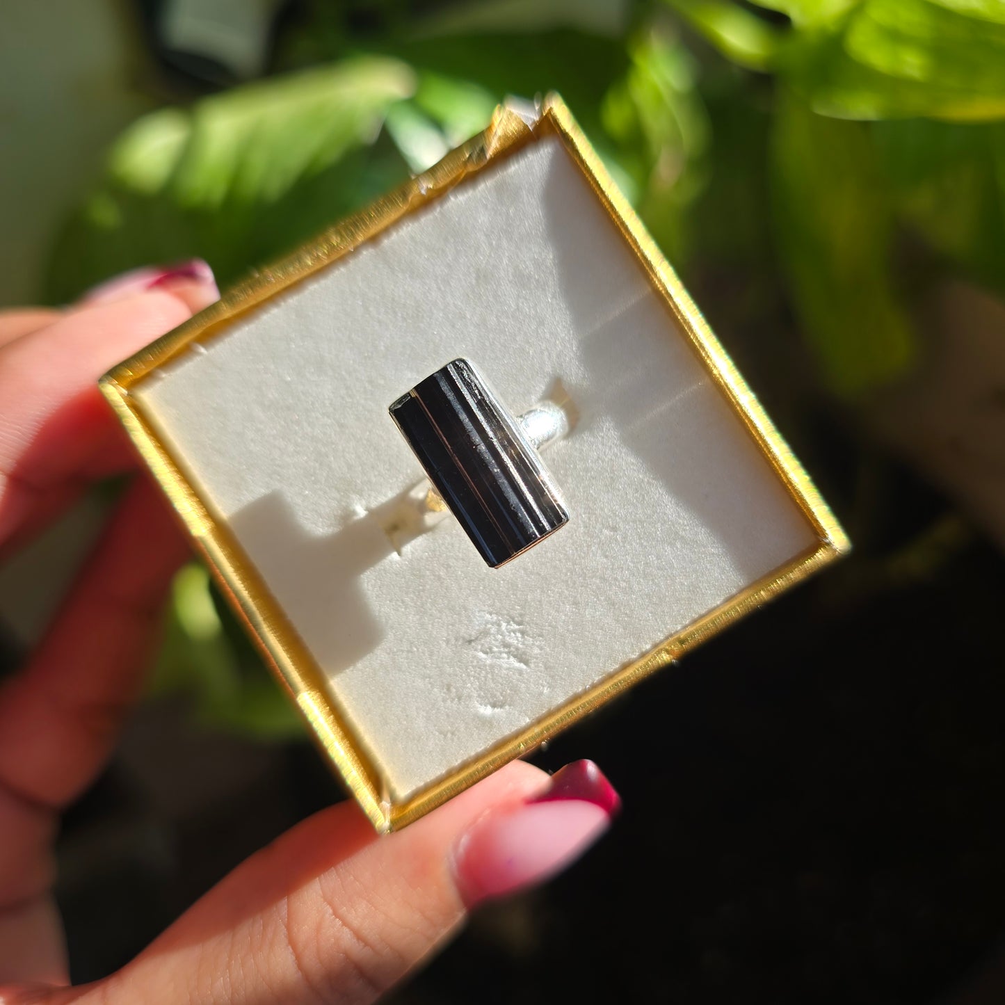 Raw Black Tourmaline Ring - Size 5