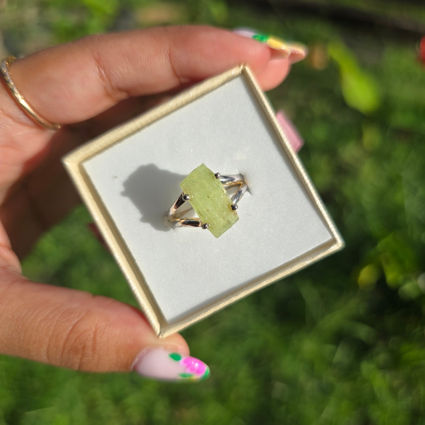 Raw Green Kyanite Ring - Size 8