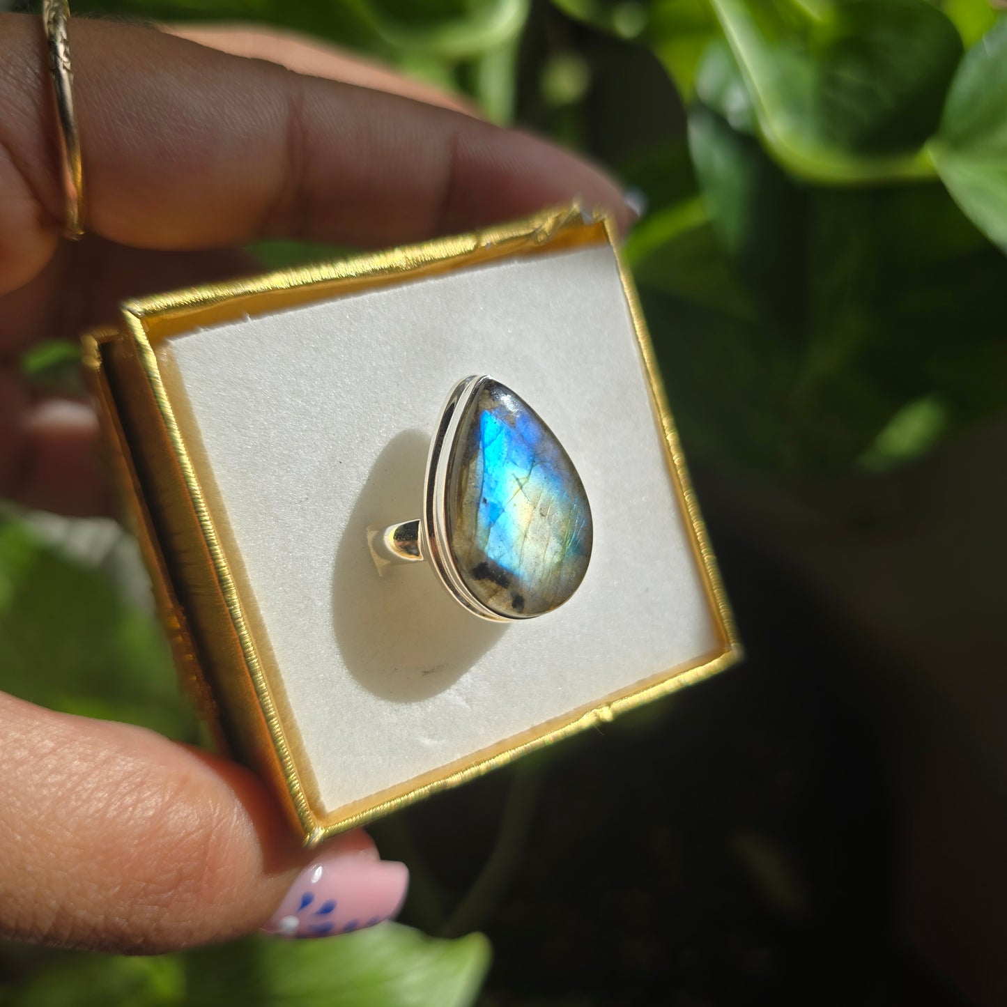 Multi Fire Labradorite Ring - Size 8