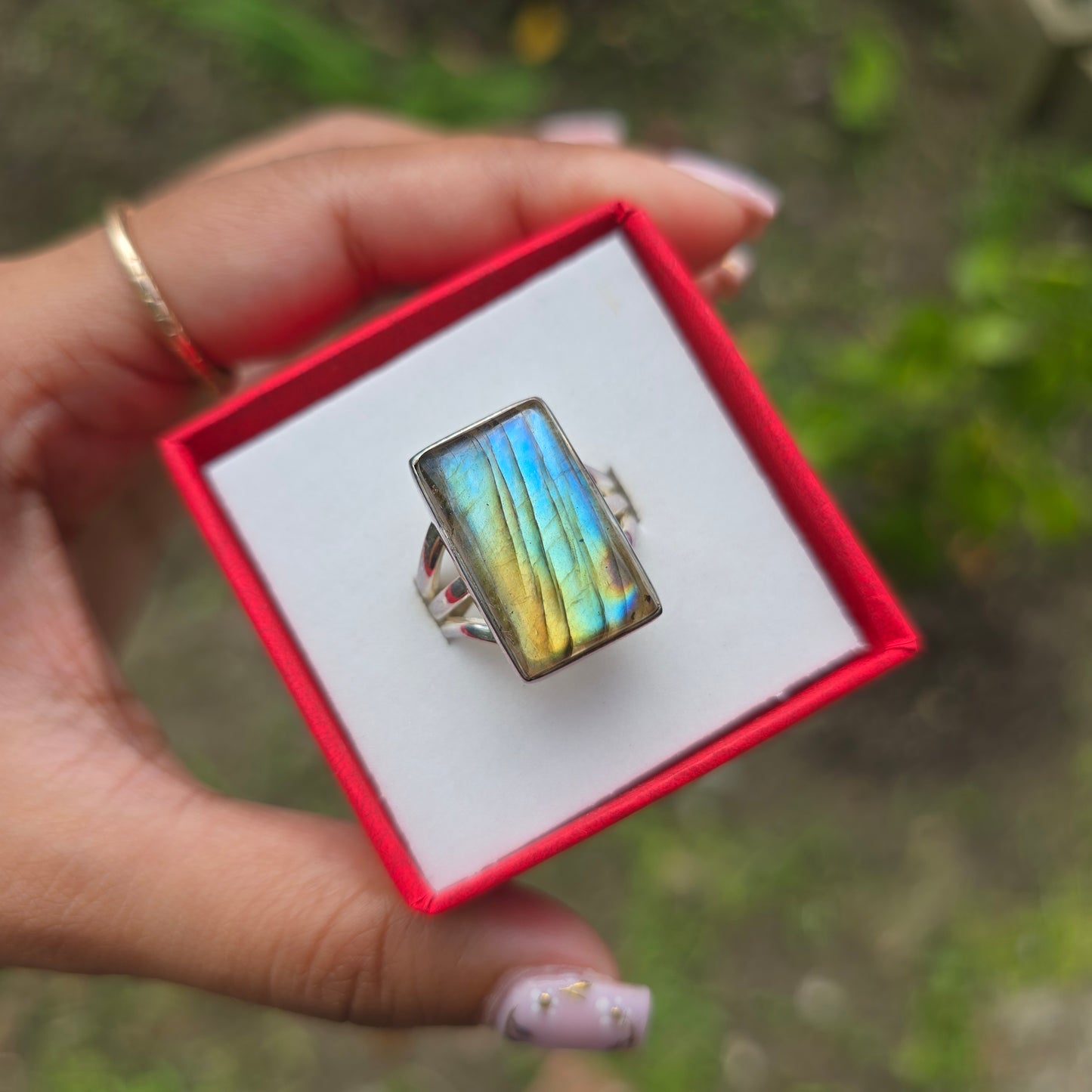 Multi Fire Labradorite Ring - Size 7