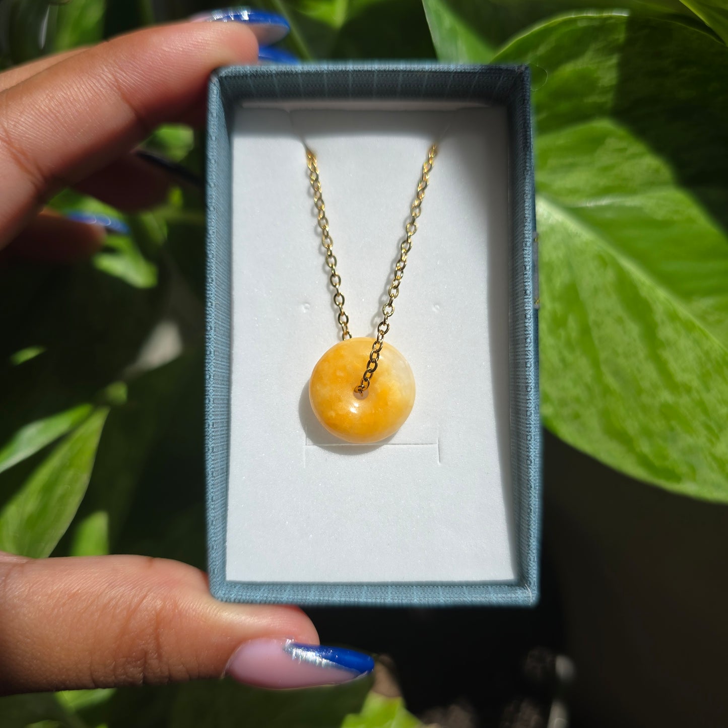 Yellow Jadeite Donut Necklace