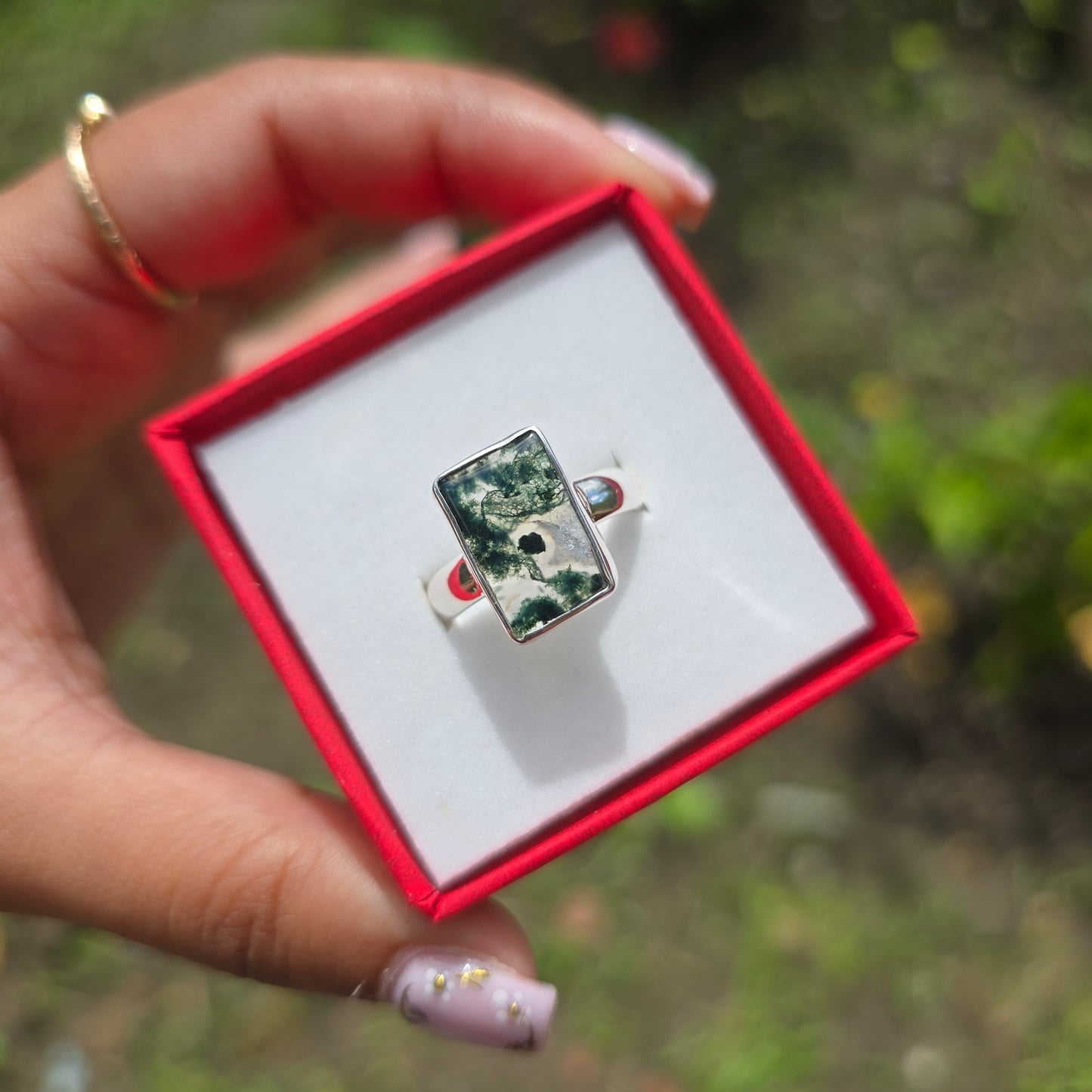 Moss Agate Ring - Size 8