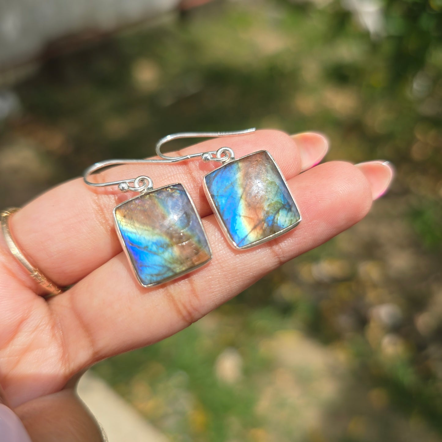 Multi Fire Labradorite Dangle Earring