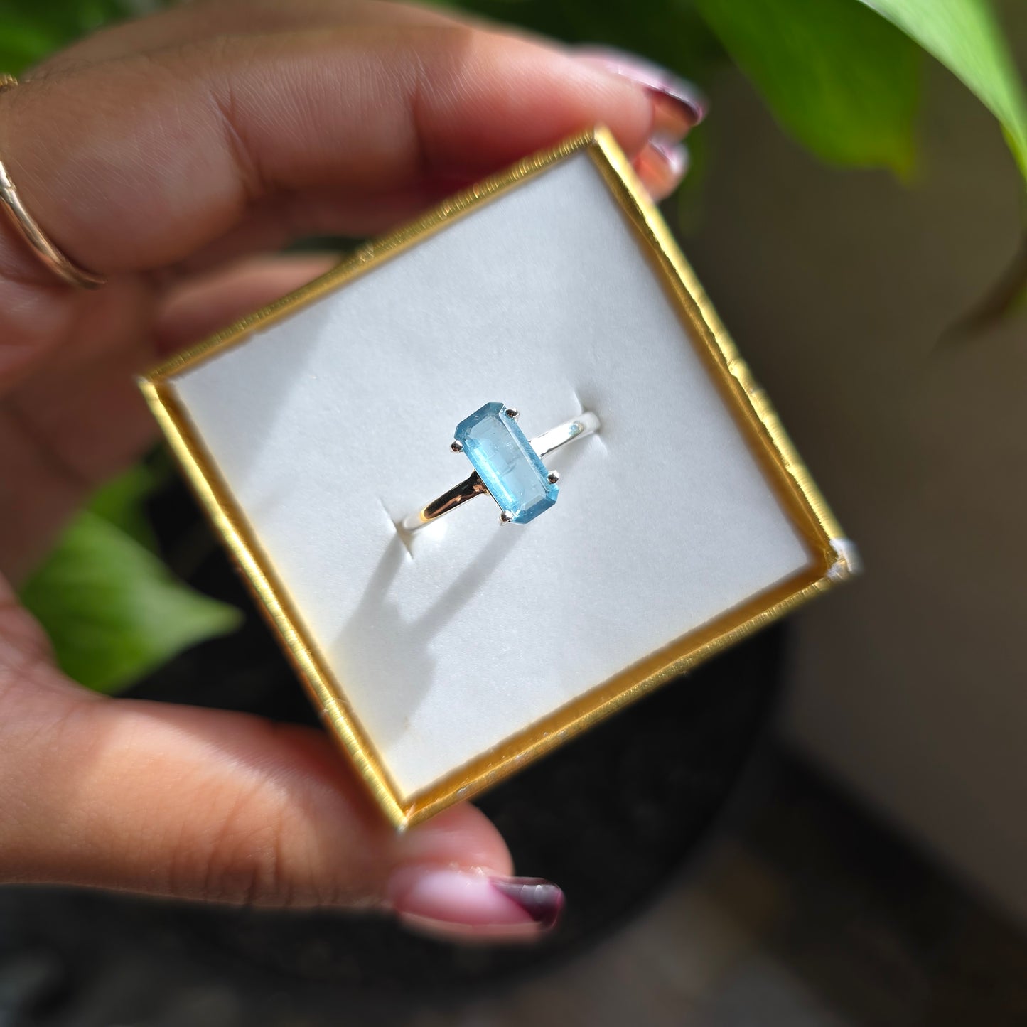 Aqua Kyanite Gemstone Ring - Size 7.5