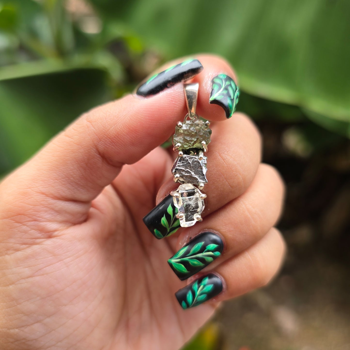 Moldavite, Herkimer Diamond and Campo del Cielo Pendant