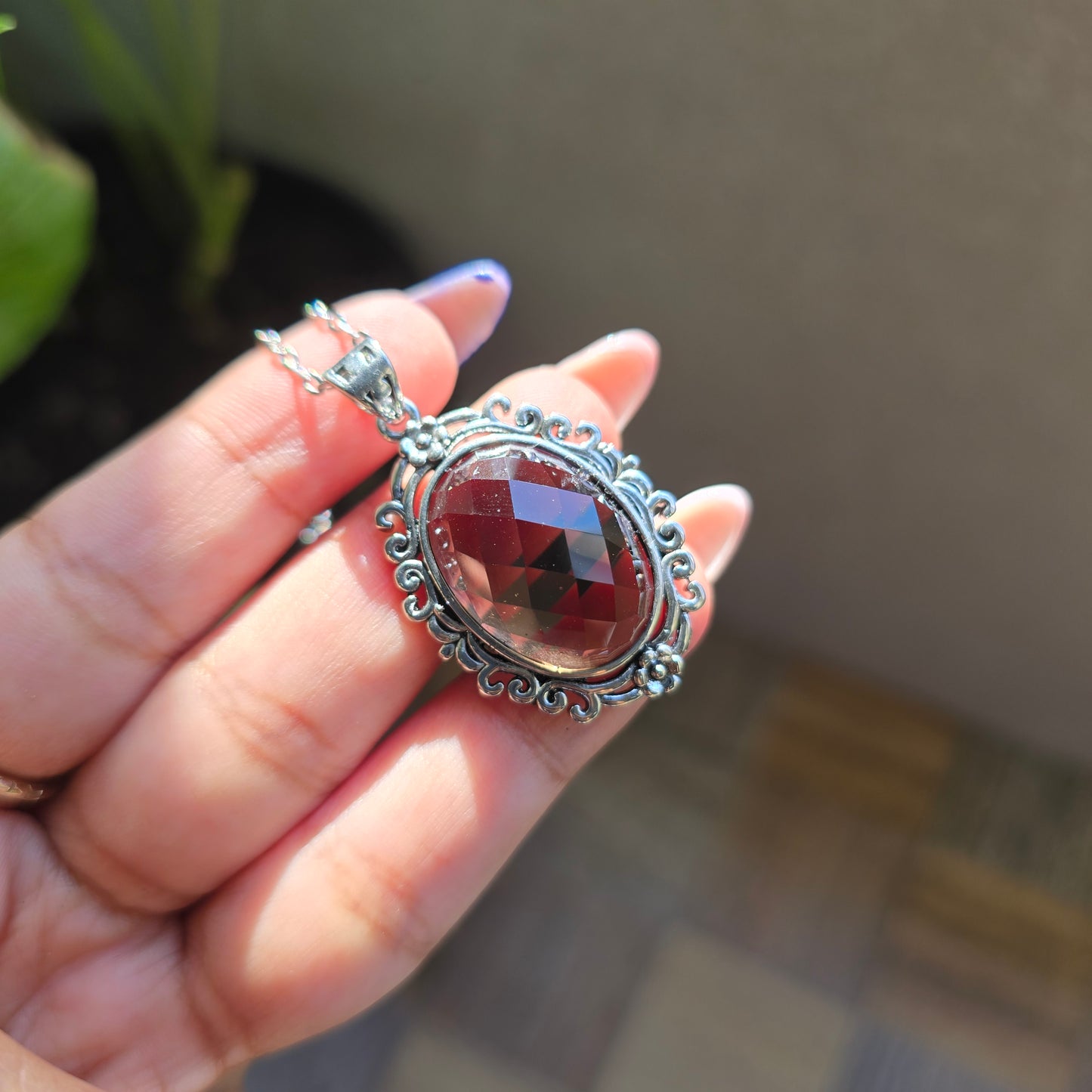 Smoky Quartz Pendant - Silver Plated Brass