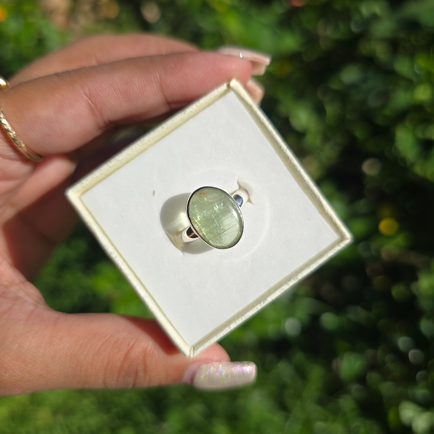 Green Kyanite Gemstone Ring - Size 8