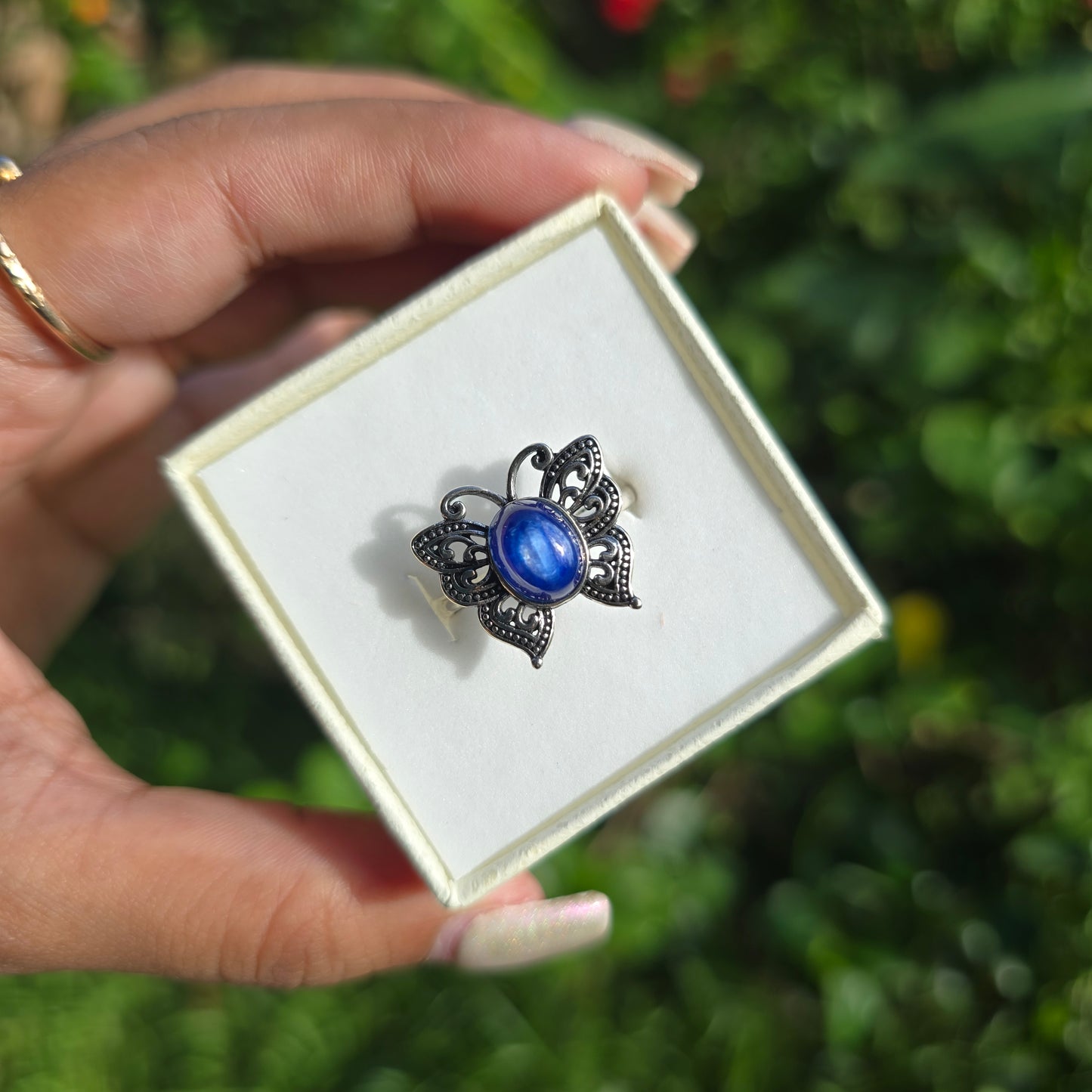 Adjustable Silver Plated Brass Ring - Blue Kyanite