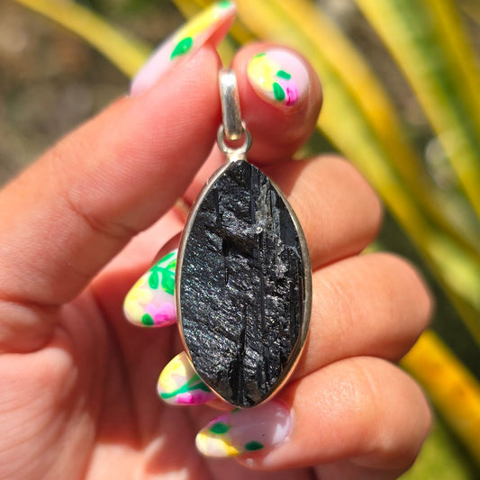Raw Black Tourmaline Statement Pendant