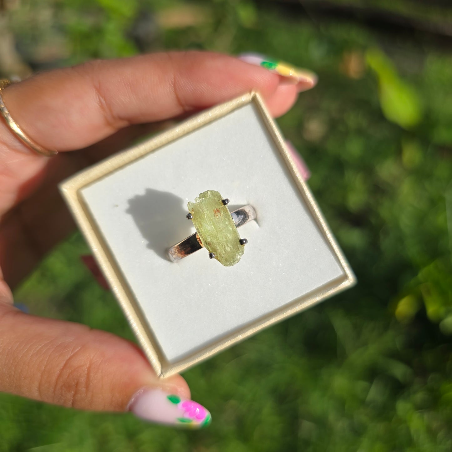 Raw Green Kyanite Ring - Size 9