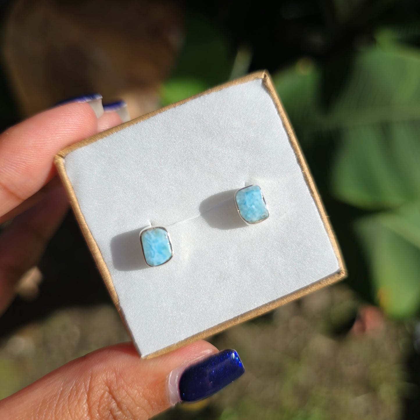 Raw Larimar Stud Earrings
