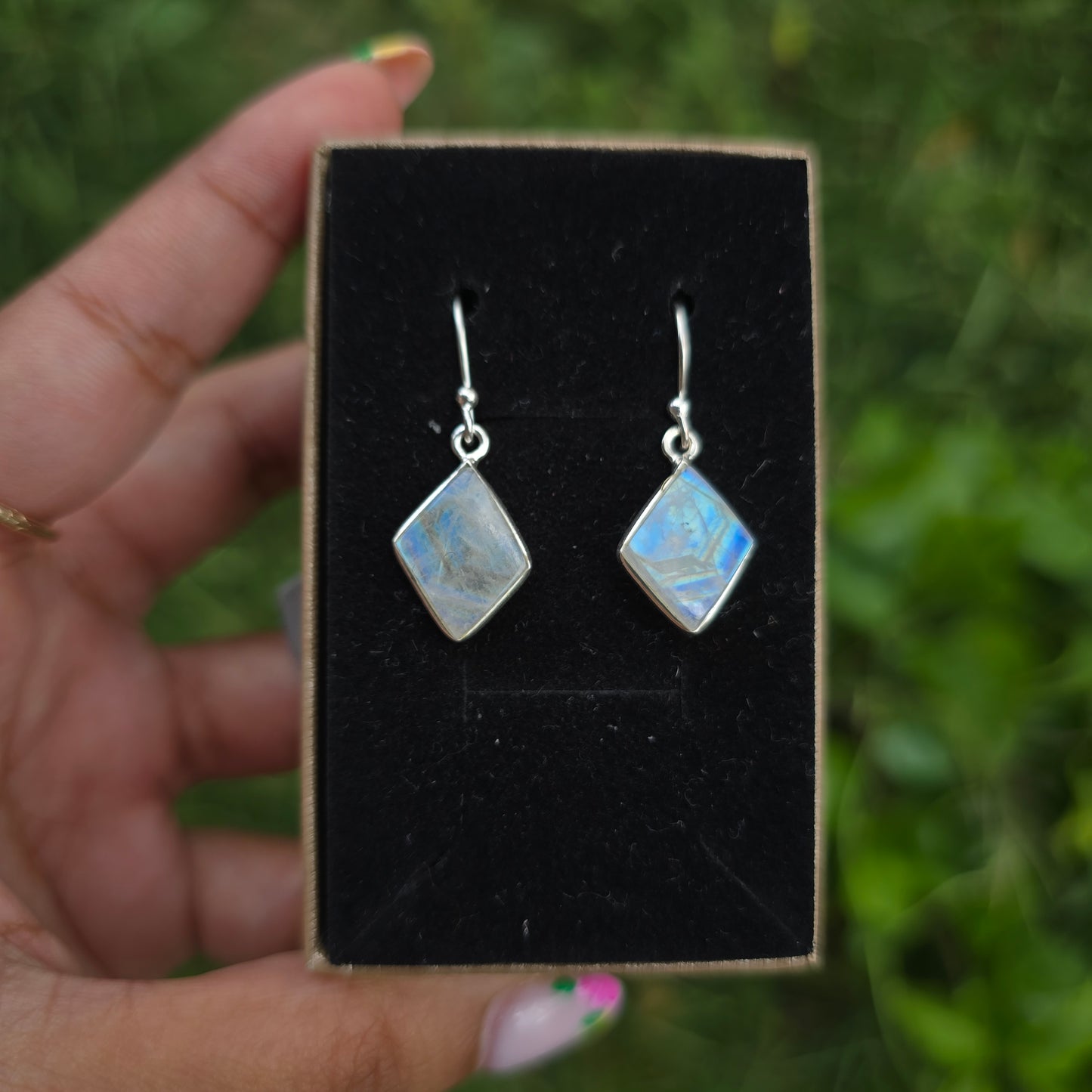 Rainbow Moonstone Dangle Earring