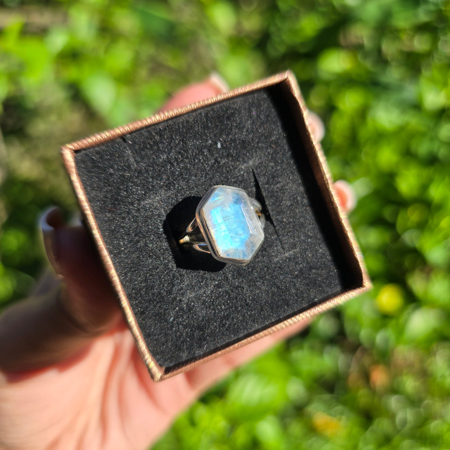 Faceted Rainbow Moonstone Ring - Size 5.5