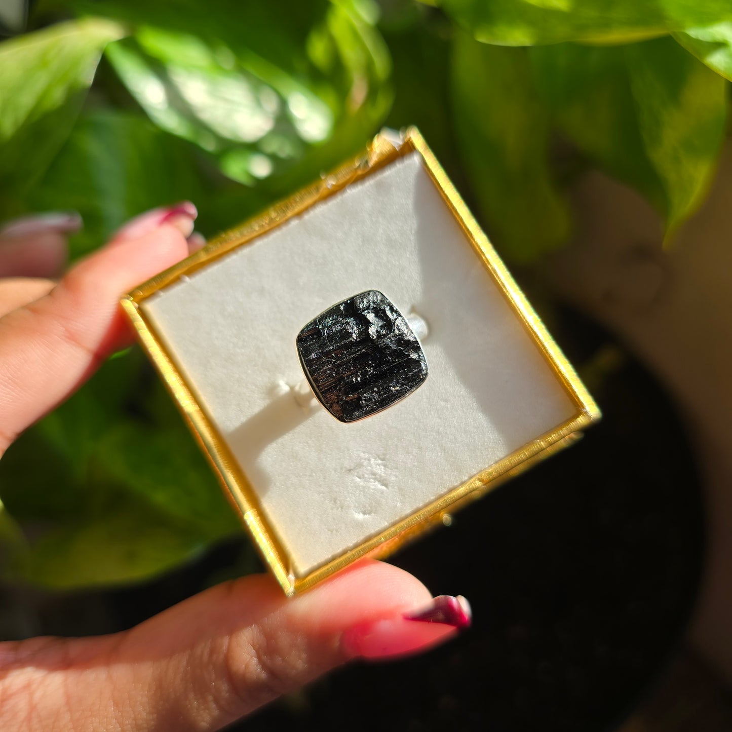 Raw Black Tourmaline Ring - Size 9