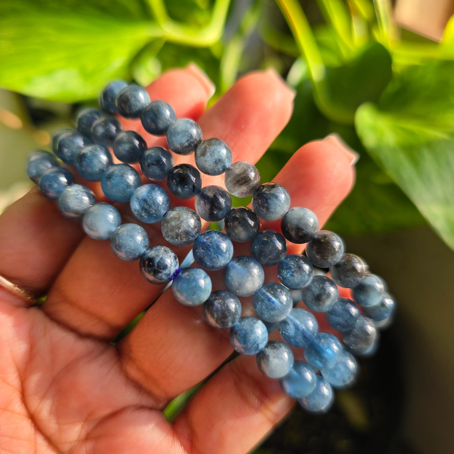 Black Tourmaline in Aquamarine Gemstone Bracelet
