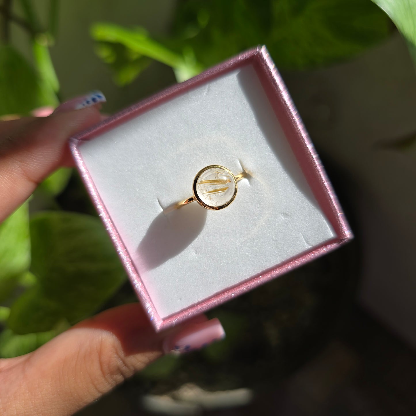 Gold Vermeil Rutile Quartz Ring - Size 6.5