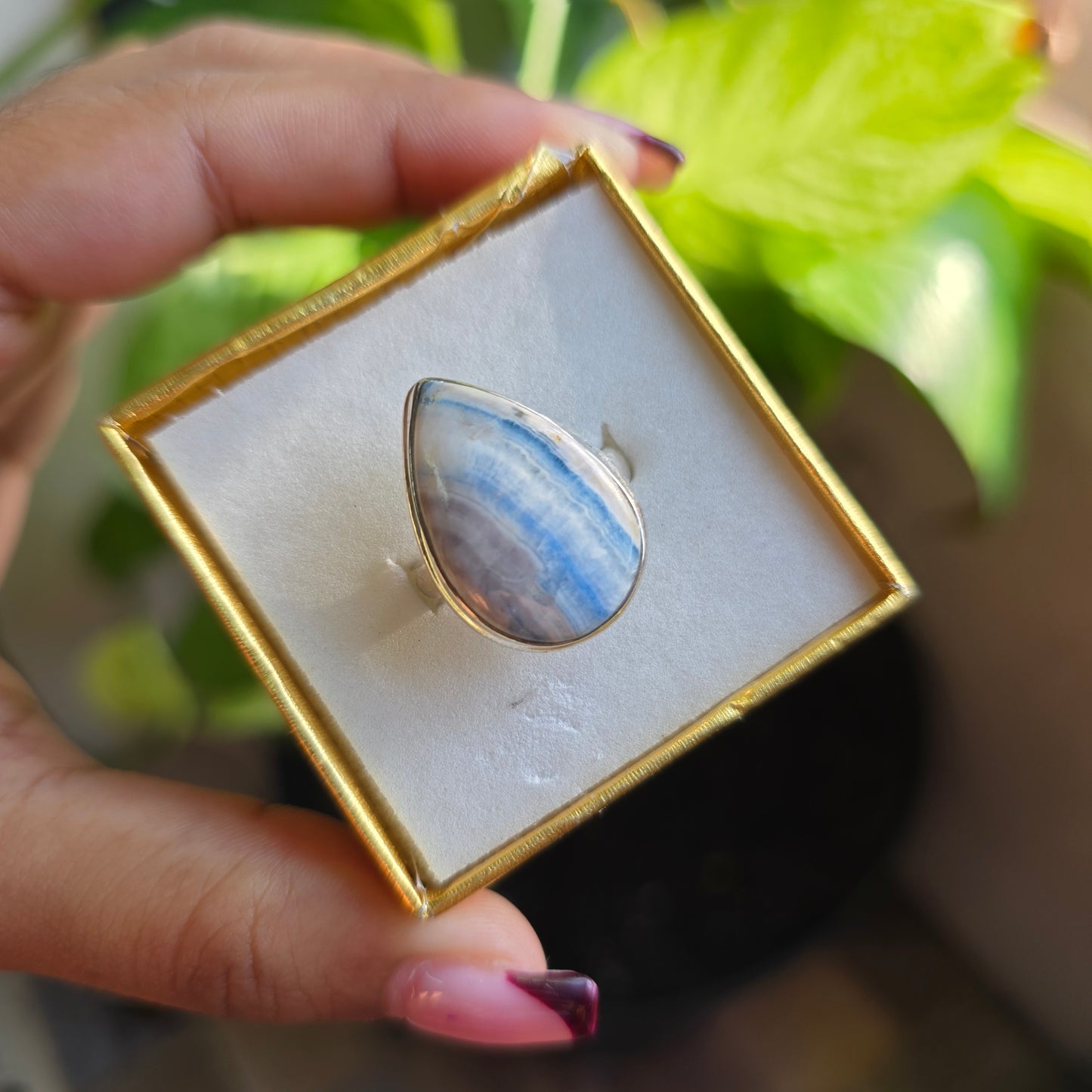 Blue Scheelite Gemstone Ring - Size 8