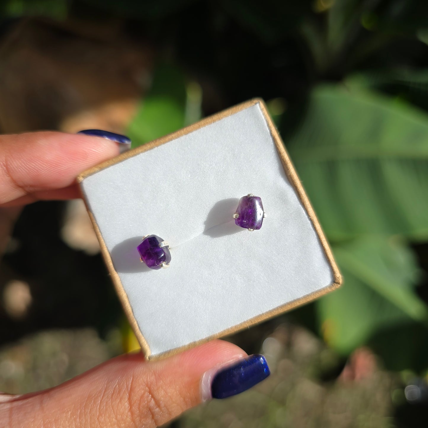 Raw Amethyst Stud Earrings