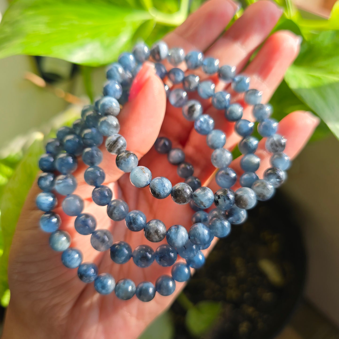 Black Tourmaline in Aquamarine Gemstone Bracelet