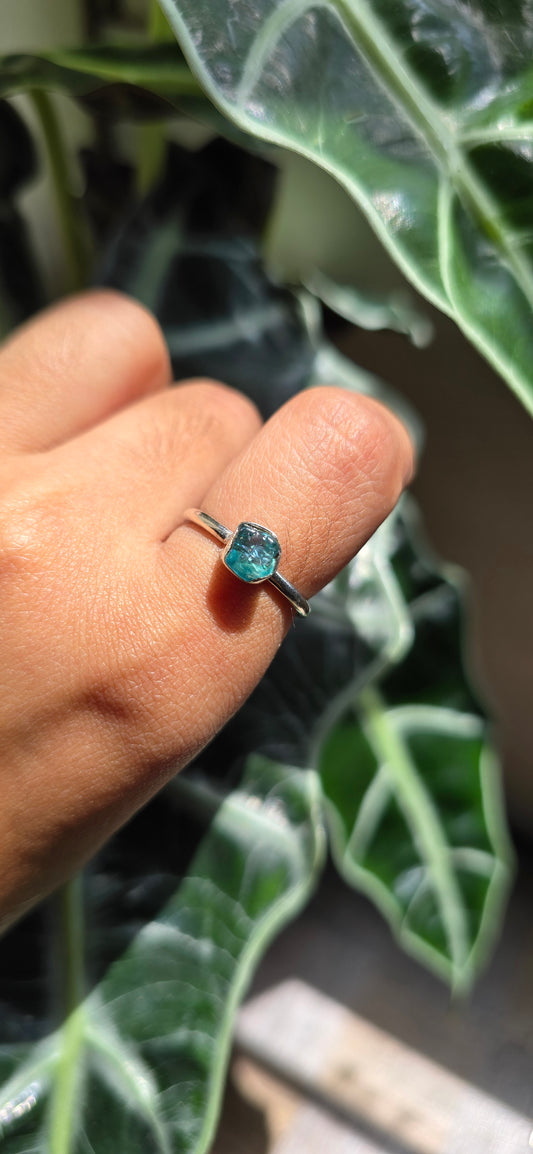 Dainty Raw Blue Apatite Ring