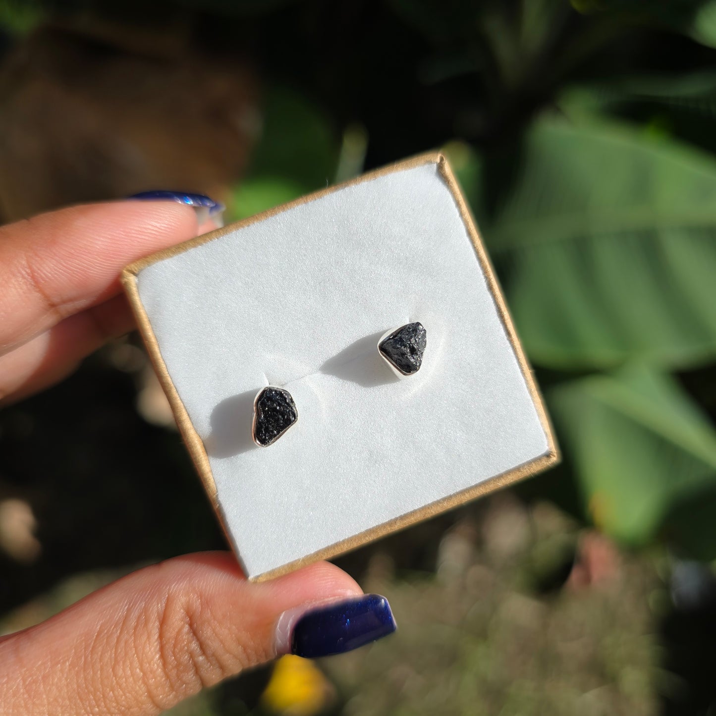 Raw Black Tourmaline Stud Earrings
