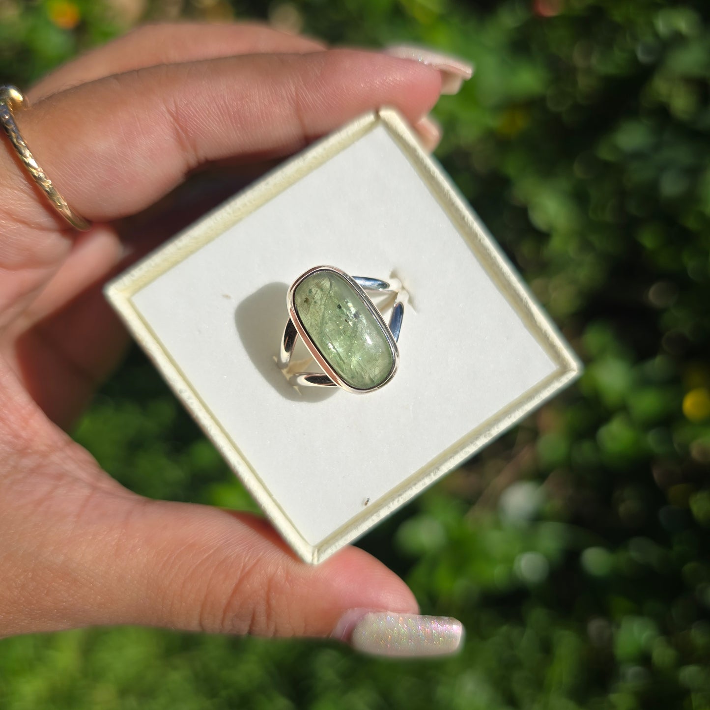 Green Kyanite Gemstone Ring - Size 10