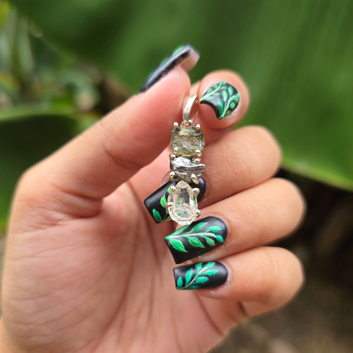Moldavite, Herkimer Diamond and Campo del Cielo Pendant