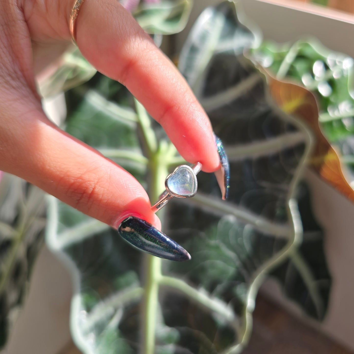 Adjustable Silver Plated Brass Ring - Aquamarine