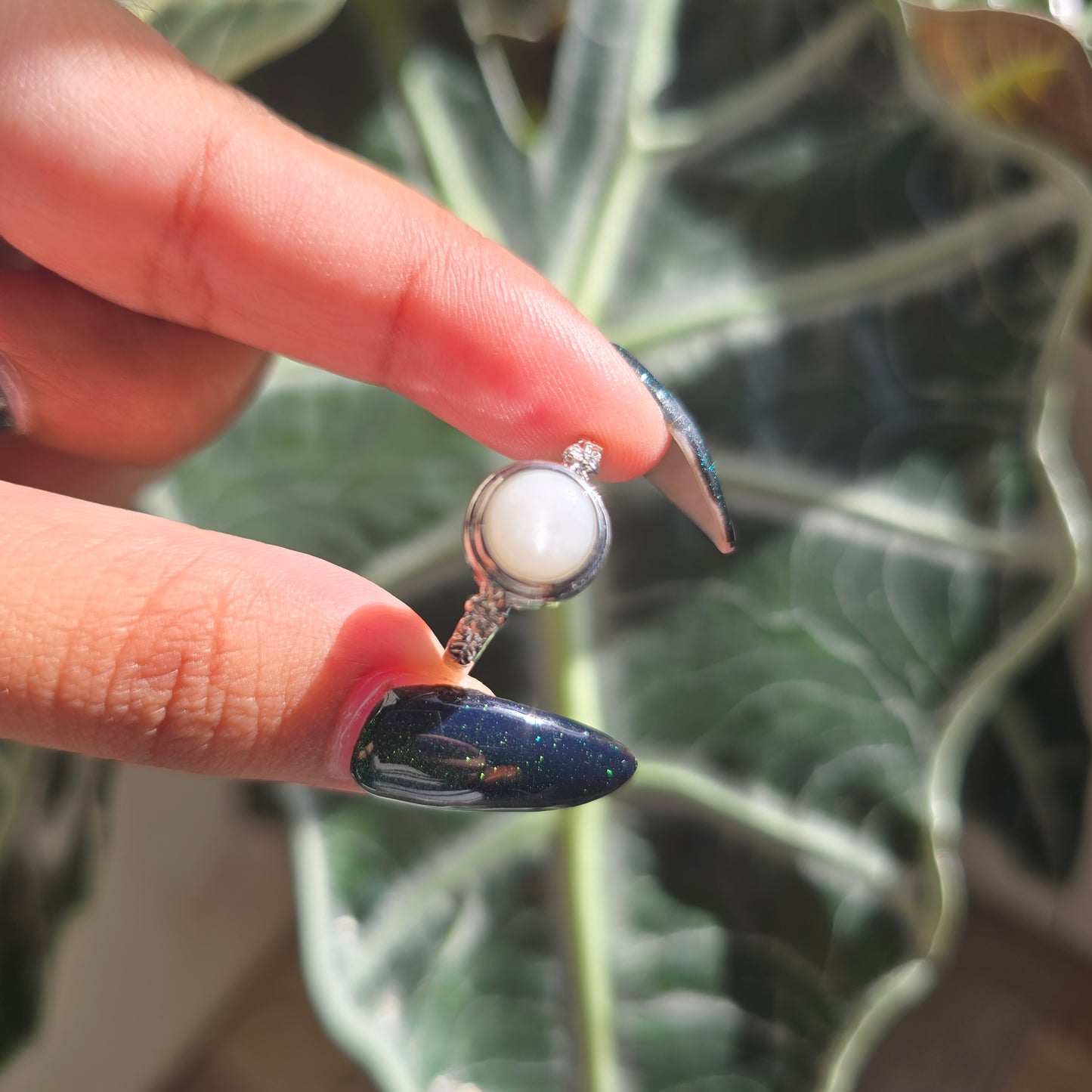 Adjustable Silver Plated Brass Ring - Silver Moonstone