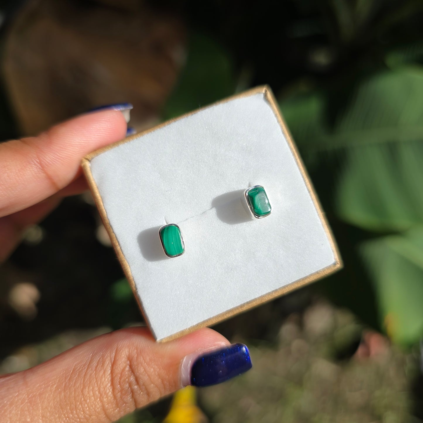 Raw Malachite Stud Earrings